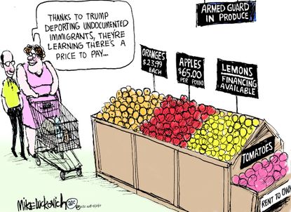 Political Cartoon U.S. Trump deport undocumented immigrants produce prices
