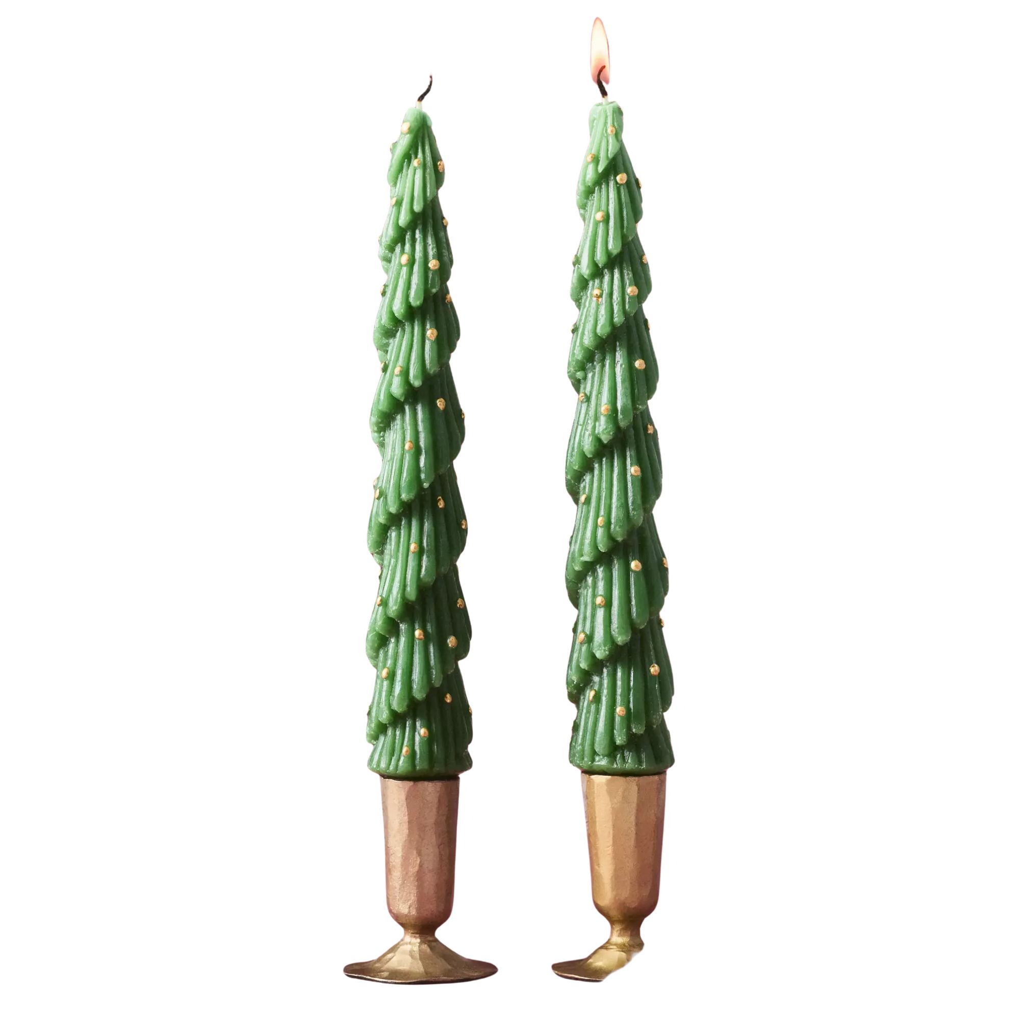 Green Christmas tree taper candles