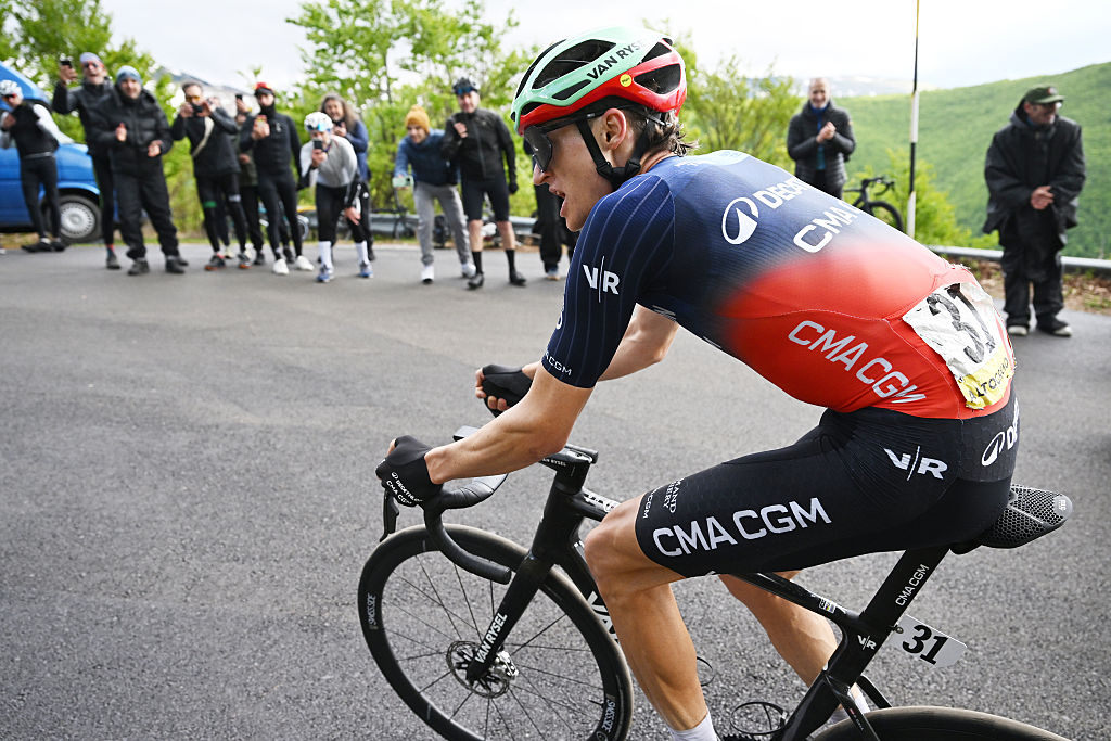 Felix Gall of Austria and Team Decathlon CMA CGM competes during the 109th Giro d&amp;amp;apos;Italia 2026, Stage 7 a 244km stage from Formia to Blockhaus 1658m / #UCIWT / on May 15, 2026 in Blockhaus, Italy. (Photo by Dario Belingheri/Getty Images)