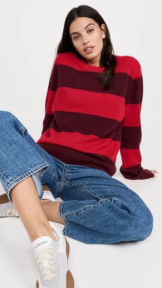 Guest in Residence Stripe Crew Cashmere Sweater