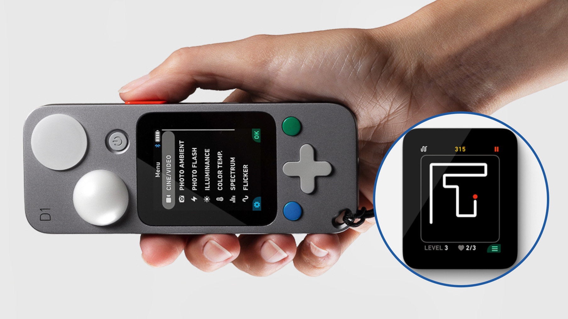 Hand holding Lit Systems Lit Duo 1 light meter 