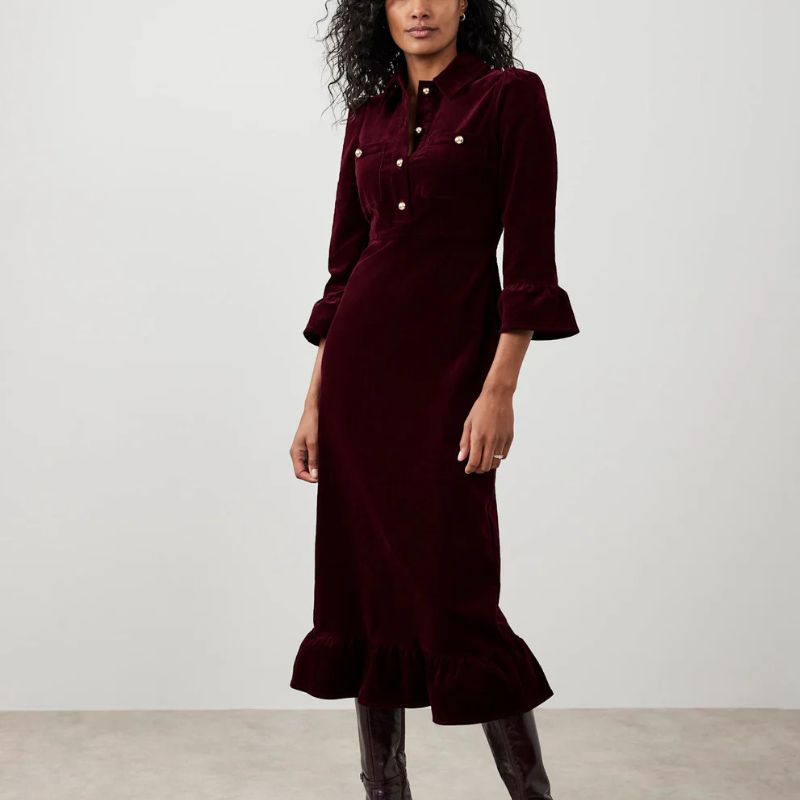 Mint Velvet, Burgundy Corduroy Midi Dress