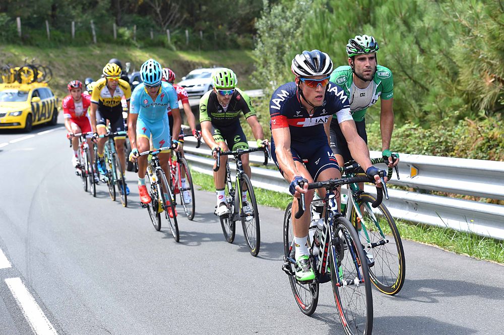 The breakaway during the Clasica San Sebastian, led by Thomas Degand (IAM Cycling)