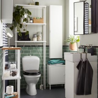 green metro tiles for tiny bathrooms