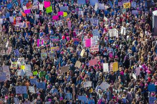 An aerial view of the Women's March on Jan. 21, 2017, in Los Angeles, California.