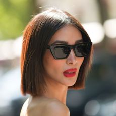 Heart Evangelista wears black cat eyes sunglasses from Saint Laurent, outside Ashi Studio, during the Haute Couture Fall/Winter 2023/2024 as part of Paris Fashion Week on July 06, 2023 in Paris, France. 