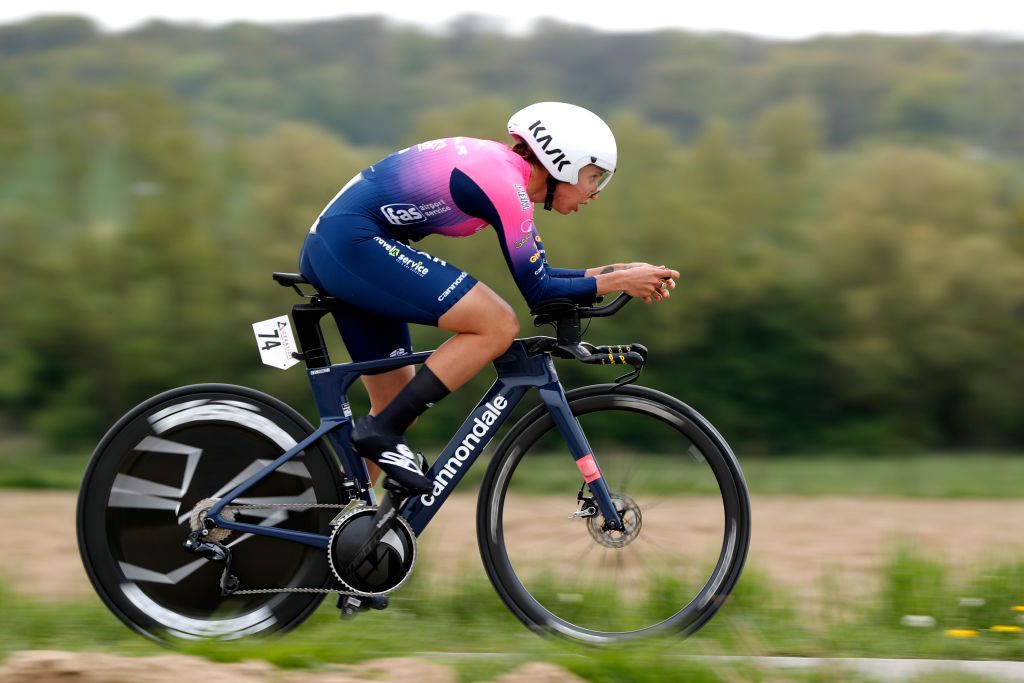 LUXEMBOURG CESSANGE LUXEMBOURG APRIL 29 Silvia Persico of Italy and Team Valcar Travel Service sprints during the 14th Ceratizit Festival Elsy Jacobs 2022 Prologue a 22km Individual Time Trial stage from Cessange to Cessange ITT felsy on April 29 2022 in Luxembourg Cessange Luxembourg Photo by Bas CzerwinskiGetty Images