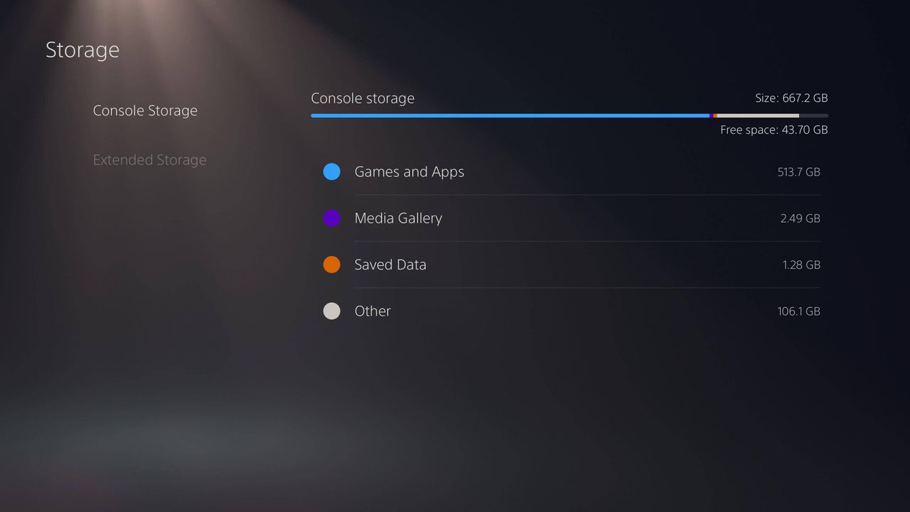 PS5 storage