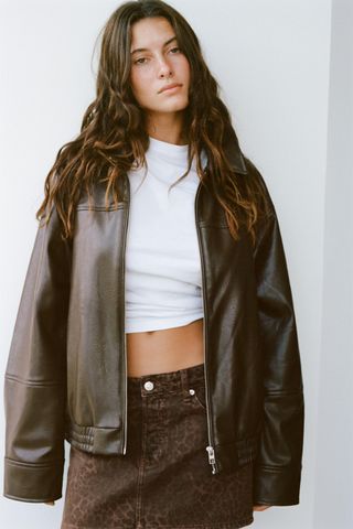 Faux Leather Bomber Jacket