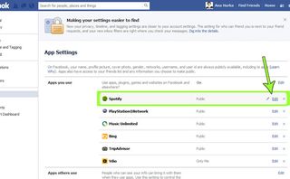 Spotify Settings Within Facebook