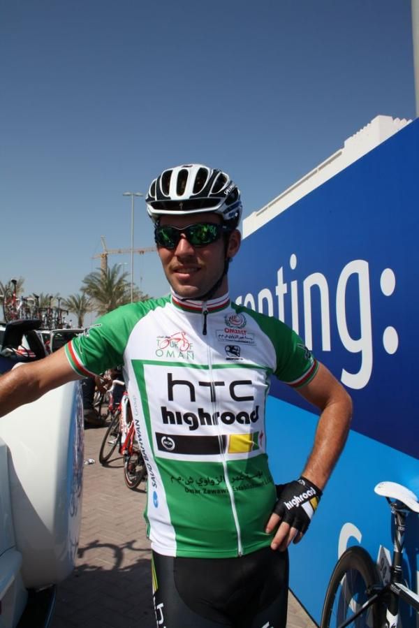 Mark Cavendish in the green points jersey at the Tour of Oman.