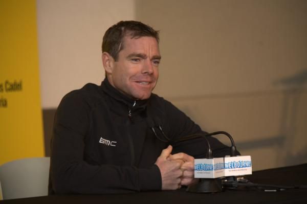 Cadel Evans speaks at the press conference in Melbourne