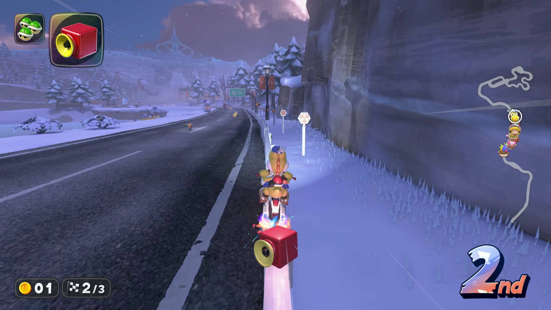 Mario Kart World charge jump yoshi riding on rail
