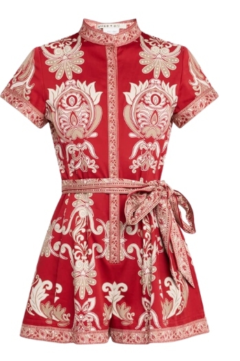 Alice + Olivia , Lucy Roll-Sleeve Button-Front Romper