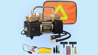 iKer Portable Air Compressor kit shown with included accessories