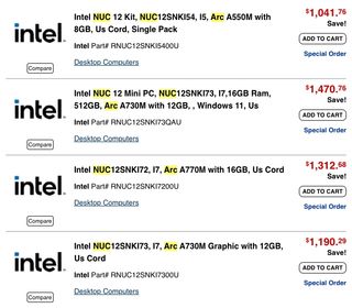 Intel Serpent Canyon NUC 12 Pricing