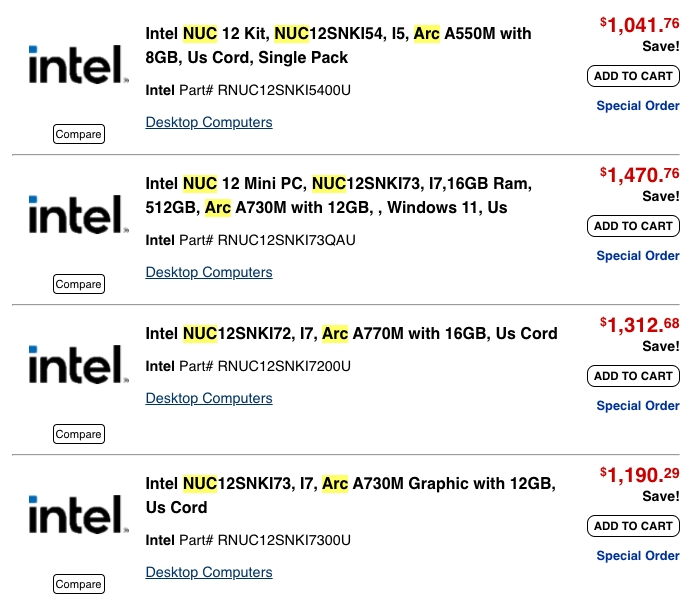 Intel Serpent Canyon NUC 12 Pricing