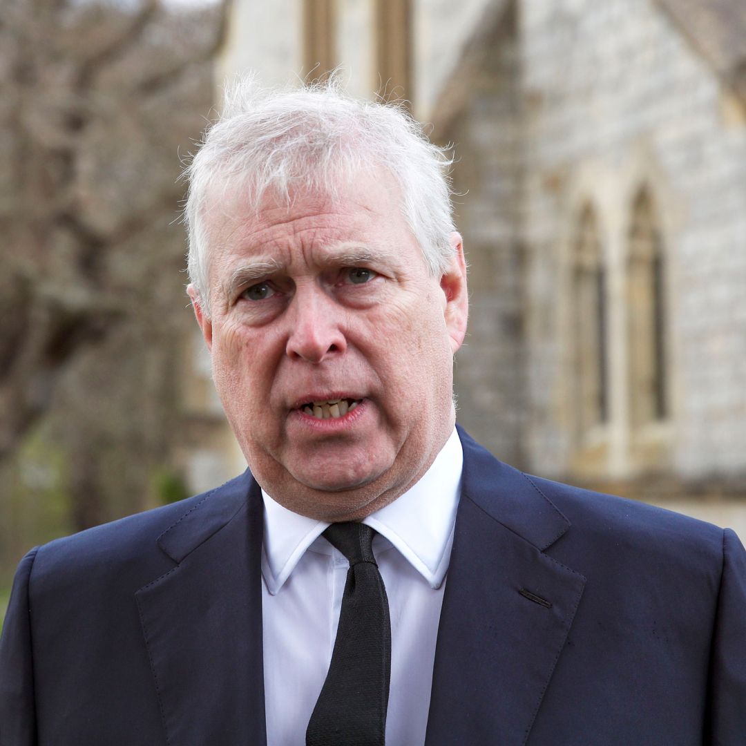 Prince Andrew standing outside the Chapel of All Saints at Royal Lodge
