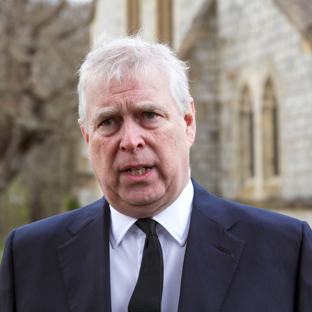 Prince Andrew standing outside the Chapel of All Saints at Royal Lodge