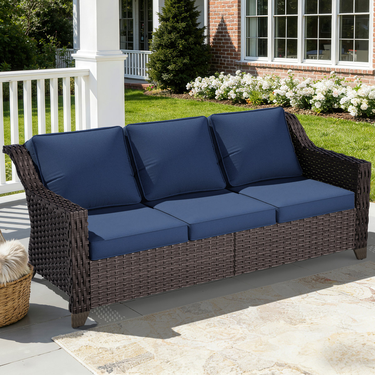 Wildon Home&amp;reg; Rivendell 76.77" Wide Outdoor Wicker Patio Sofa With Cushions &amp;amp; Reviews | Wayfair