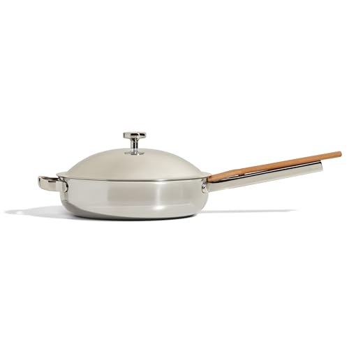 Our Place Titanium Always Pan Pro - 10.6” (2.8 Qt) No-Coating Nonstick Skillet | Tri-Ply Titanium & Stainless Steel | Safe for Oven, Induction & All Cooktops Up to 1000°f | Includes Spatula | Chrome
