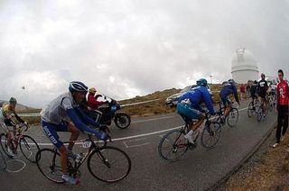 The peloton comes up to the observatory on the Calar Alto