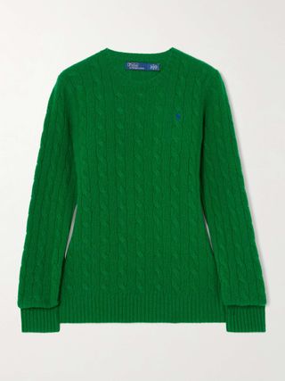 Julianna Embroidered Cable-Knit Wool and Cashmere-Blend Sweater