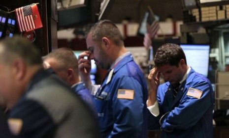 Traders on the floor of the New York Stock Exchange: The Dow&amp;#039;s Thursday crash capped a 5.9 percent decline over two days, which is the worst slide since late 2008.