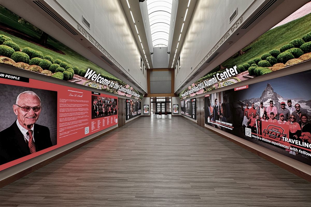 The Oklahoma State alumni hall donned in MAXHUB video walls. 