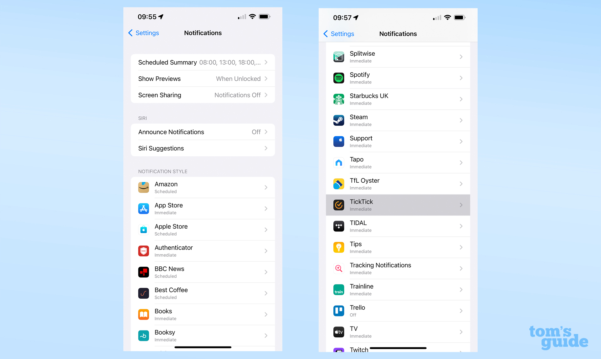 Screenshot showing how to select an app in the iOS notification settings menu