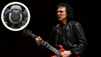 Tony Iommi of Black Sabbath, with an inset of Shaun the Sheep.