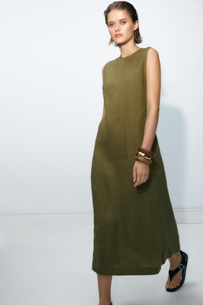 ZARA, 100% Linen Midi Dress Zw Collection