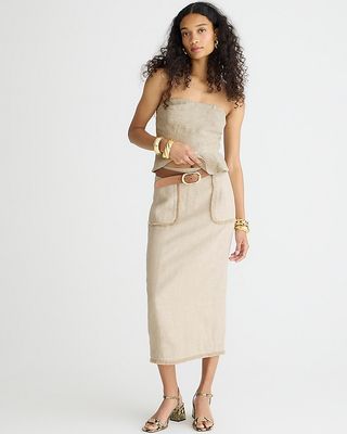 Pencil Midi Skirt in Heavyweight Linen