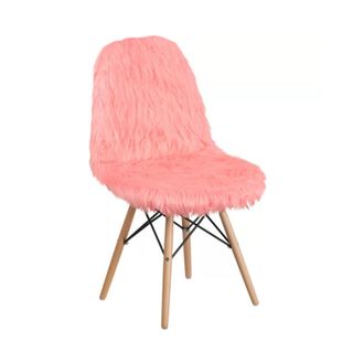 A pink fluffy chair
