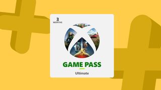 Xbox Game Pass Ultimate three month subscription card on a yellow background