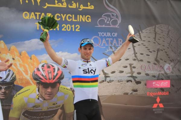 Mark Cavendish won his first race of 2012 the the Tour of Qatar's third stage