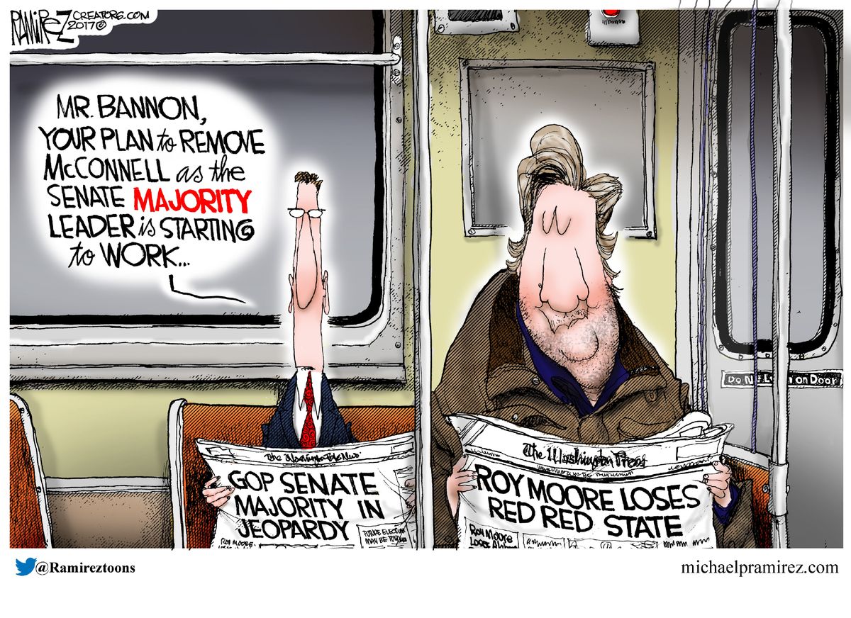 Political cartoon U.S. Roy Moore upset Steve Bannon Mitch McConnell ...