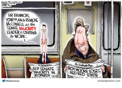 Political cartoon U.S. Roy Moore upset Steve Bannon Mitch McConnell