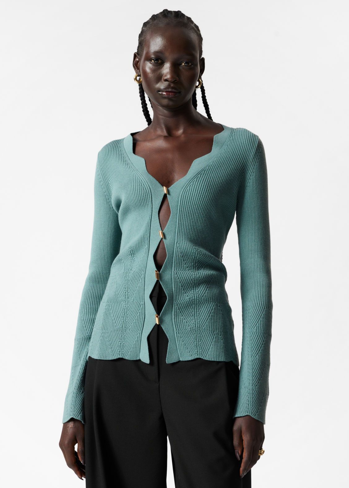 Scalloped Merino-Blend Cardigan