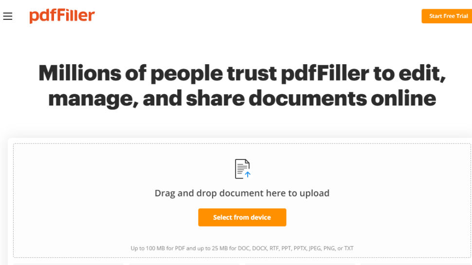 Website screenshot for pdfFiller