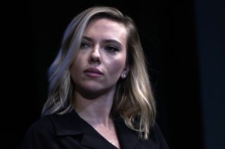 Scarlett Johansson speaks during the film discussion of "Marriage Story" during the press conference at Walter Reade Theater on October 04, 2019 in New York City