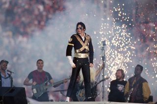 Michael Jackson performs during halftime of a 52-17 Dallas Cowboys win over the Buffalo Bills in Super Bowl XXVII on January 31, 1993 at the Rose Bowl in Pasadena, California.