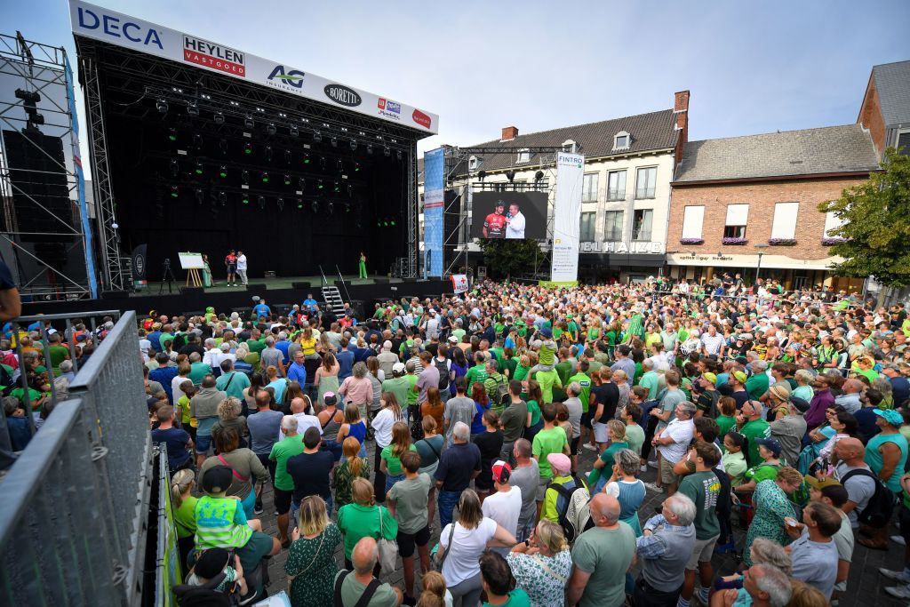 Fans of Belgian Van Aert dress up in green as they attend the Natourcriterium Herentals cycling race Thursday 28 July 2022 in Herentals The contest is a part of the traditional criteriums local races in which mainly cyclists who rode the Tour de France compete BELGA PHOTO LUC CLAESSEN Photo by LUC CLAESSEN BELGA MAG Belga via AFP Photo by LUC CLAESSENBELGA MAGAFP via Getty Images