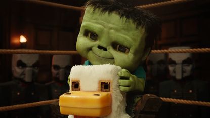 A Minecraft Movie chicken jockey scene