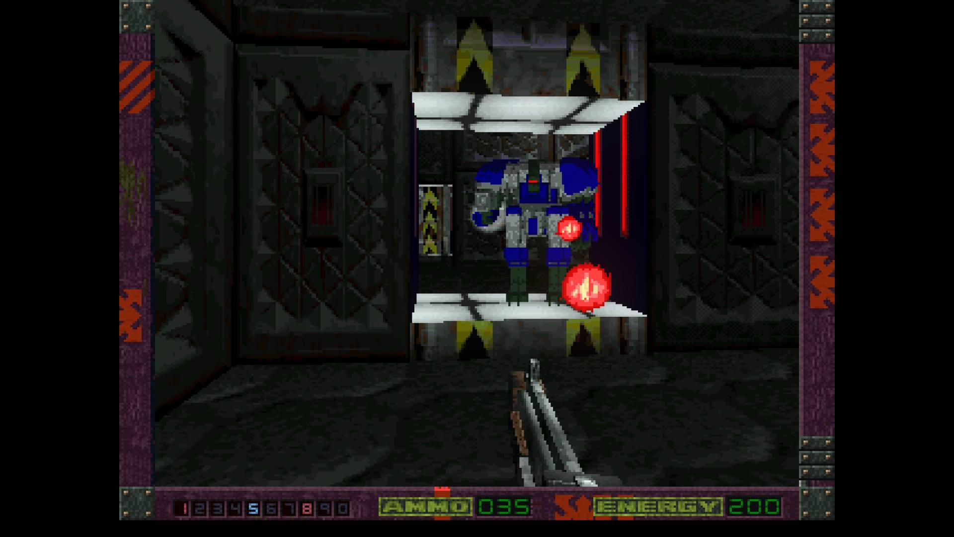 Screenshot of Alien Breed 3D 2 with player facing enemy.