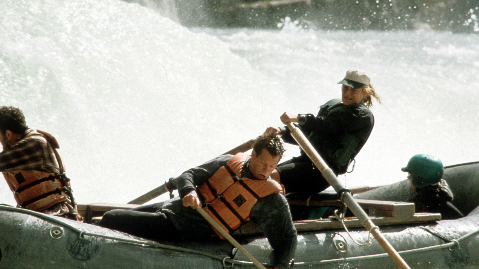 Kevin Bacon and Meryl Streep filming The River Wild