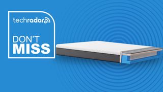 The Emma Luxe Cooling mattress against a blue background with a badge saying, "DON'T MISS"