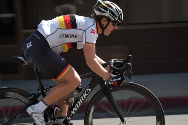 Ina Tuetenberg (Specialized) stretches her legs in early laps at the Merco Cycling Classic criterium.