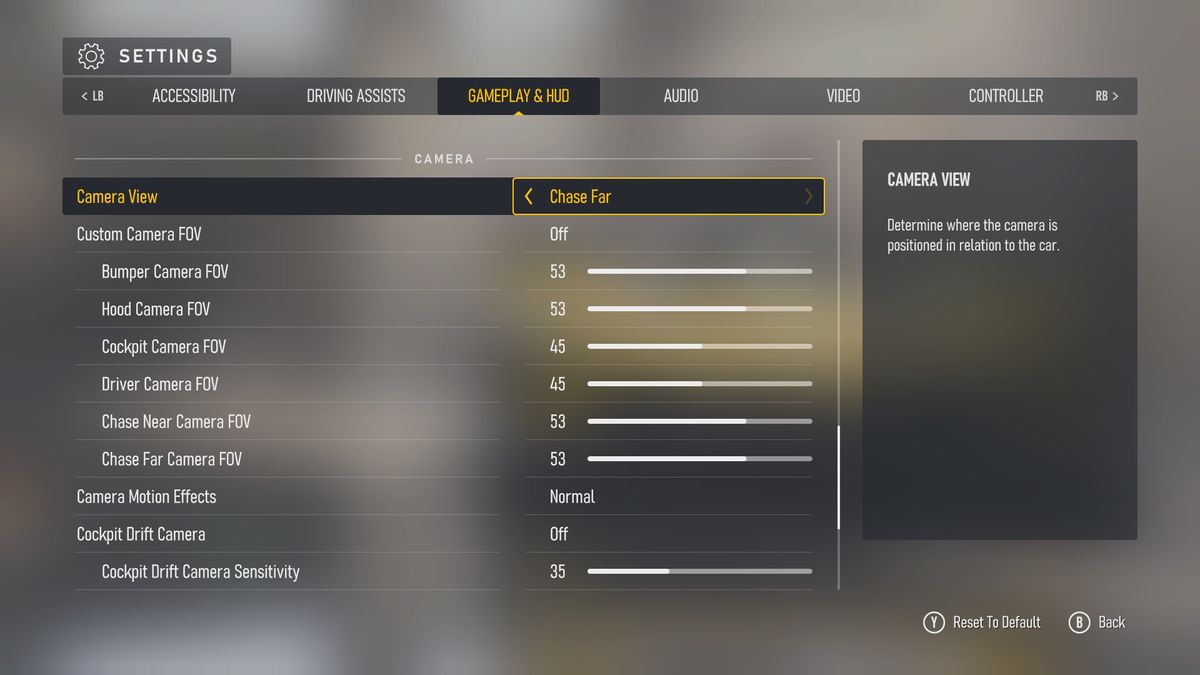 Screenshots of Forza Motorsport (2023)'s accessibility menus and settings.