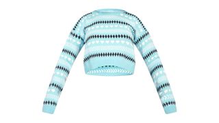 Best Christmas Jumpers illustrated with a cropped blue christmas jumper